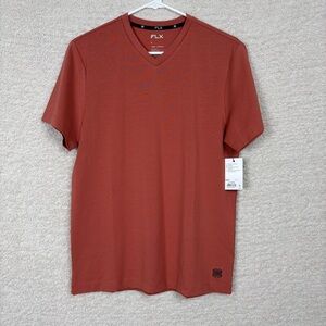 FLX Shirt Mens Small Canyon Brown Axis Tee Urban Commuter V-Neck Wicking UPF 50+